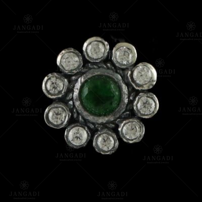 OXIDIZED SILVER CZ AND GREEN HYDRO NOSE PIN