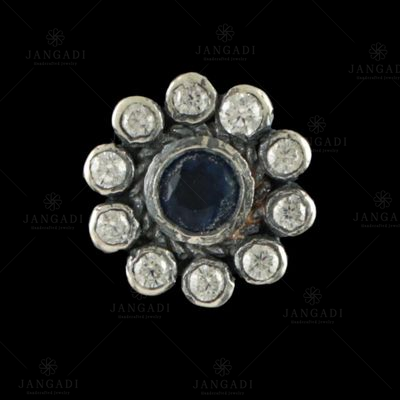 OXIDIZED SILVER CZ AND BLUE SAPPHIRE NOSE PIN