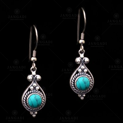 OXIDIZED SILVER TURQUOISE EARRINGS