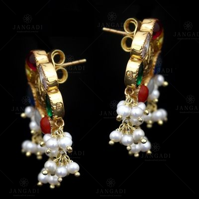 GOLD PLATED PEARL BEADS LAKSHMI COIN EARRINGS