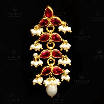 GOLD PLATED CZ AND PEARL BEADS EARRINGS