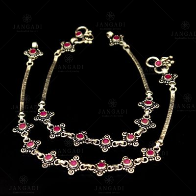 OXIDIZED SILVER RED CORUNDUM ANKLETS