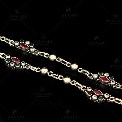 OXIDIZED SILVER RED AND GREEN CORUNDUM ANKLETS