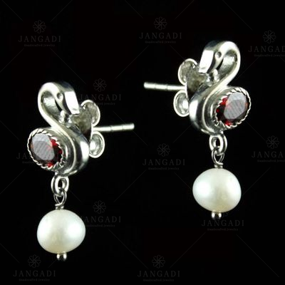 STERLING SILVER CZ AND PEARL BEADS EARRINGS