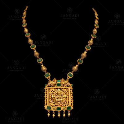 GOLD PLATED LAKSHMI RED AND GREEN CORUNDUM NECKLACE