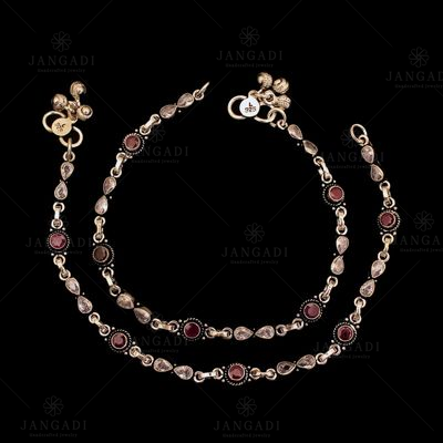 STERLING SILVER RED CORUNDUM AND CZ FANCY ANKLETS