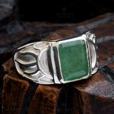 STERLING SILVER GREEN ONYX MENS RING
