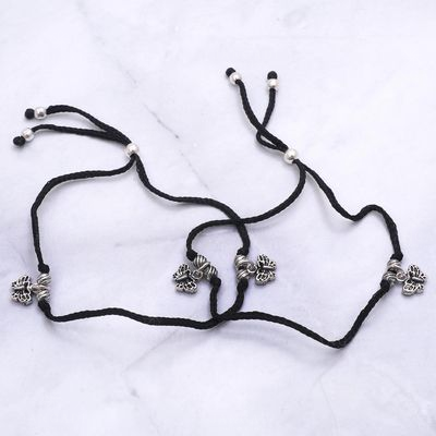 OXIDIZED SILVER THREAD ANKLETS