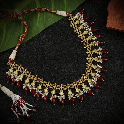 GOLD PLATED PEARL AND RED HYDRO NECKLACE