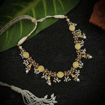 GOLD PLATED PEARL LAKSHMI COIN NECKLACE