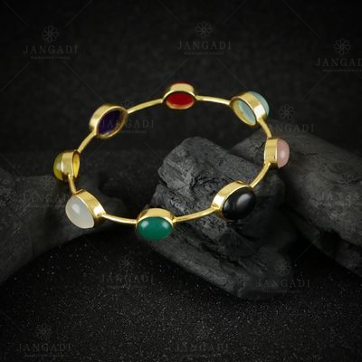 GOLD PLATED MULTI COLOR ONYX BANGLE