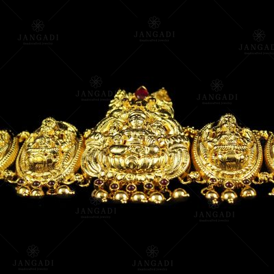 Silver Gold Plated God Design Ottiyanam Studded Red Onyx Stones