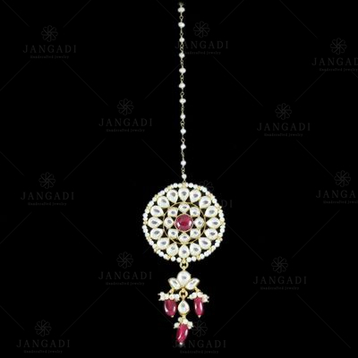 Silver Fancy Design Tikka Kundan Design Red Onyx And Pearls