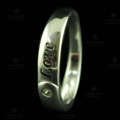 STERLING SILVER WEDDING BAND RING STUDDED ZIRCON STONES