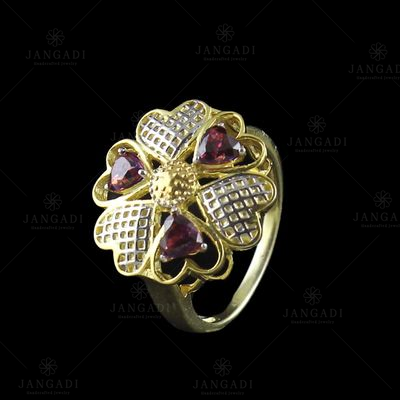 GOLD PLATED RED SWAROVSKI HEART RING