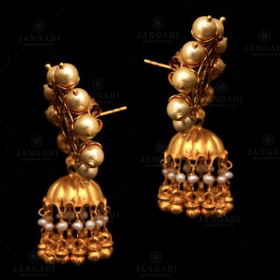 GOLD PLATED RED ONYX PEARL BEADS DROPS EARRINGS