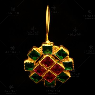 GOLD PLATED RED AND GREEN CORUNDUM EARRINGS
