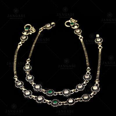 OXIDIZED SILVER GREEN CORUNDUM AND CZ ANKLETS