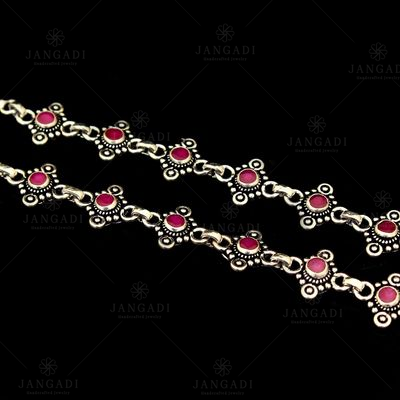 OXIDIZED SILVER RED CORUNDUM ANKLETS