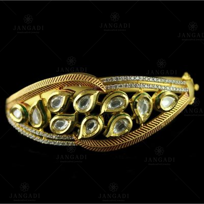 Silver Gold Plated Antique Design Bracelet With Zircon Stone