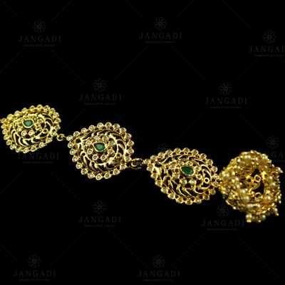Silver Gold Plated head Tikka Studded Zircon And Green Onyx Stones