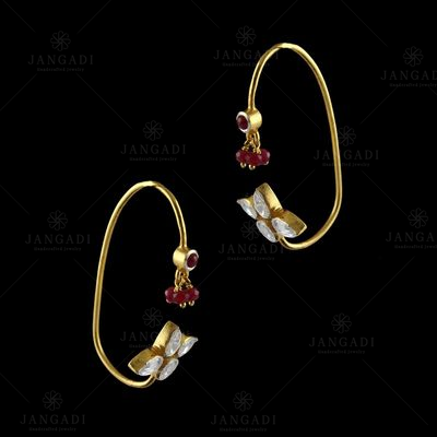 Gold Plated Cuff Earrings Studded Polki And Onex Beads