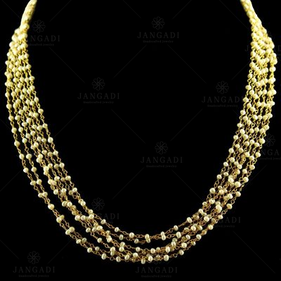 Silver Gold Plated Fancy Design Chain And Necklace Pearl Beads