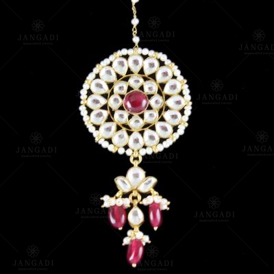 Silver Fancy Design Tikka Kundan Design Red Onyx And Pearls