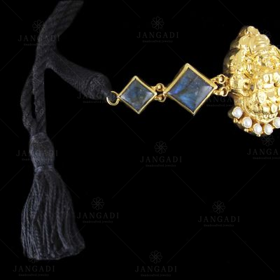 Gold Plated God Design Vanki Bajuband Studded Ladorite And Pearls