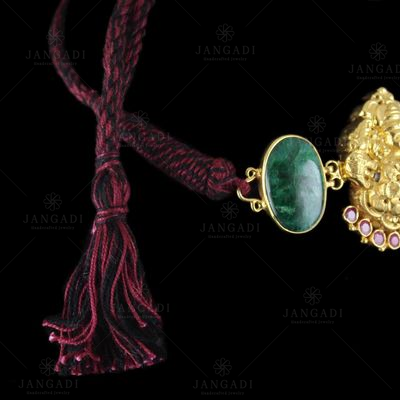 Gold Plated God Design Vanki Bajuband Green Hatipara And Red Onyx Stones