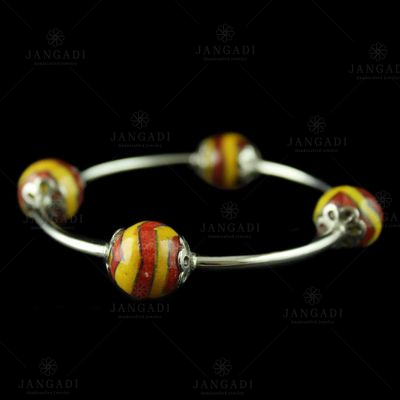 Silver Red And Yellow Pottery Bangle