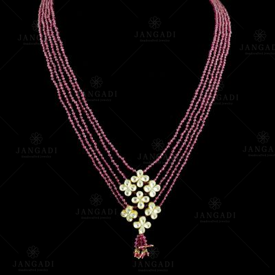 GOLD PLATED KUNDAN STONE RUBY BEADS NECKLACE