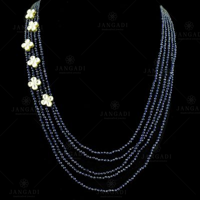 GOLD PLATED KUNDAN AND SAPPHIRE BEADS NECKLACE