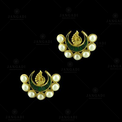 GOLD PLATED PEACOCK PEARL AND GREEN ONYX EARRINGS