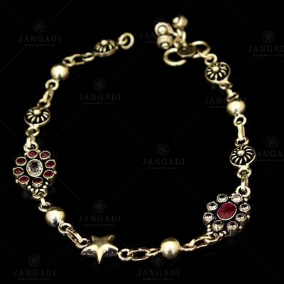 OXIDIZED SILVER RED CORUNDUM AND CZ ANKLETS
