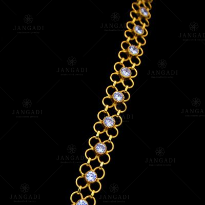 GOLD PLATED LAKSHMI CZ  AND PEARL BEADS NECKLACE