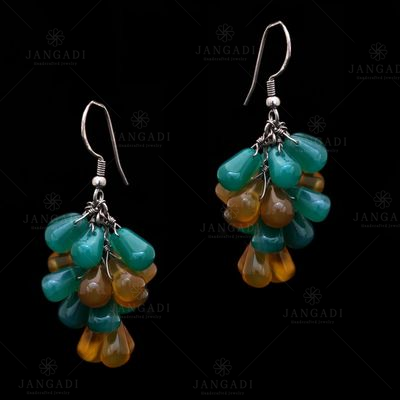 STERLING SILVER GREEN AND YELLOW ONYX EARRINGS