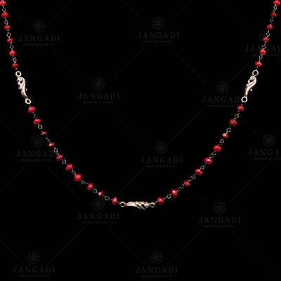 OXIDIZED SILVER RED BEADS CHAINS